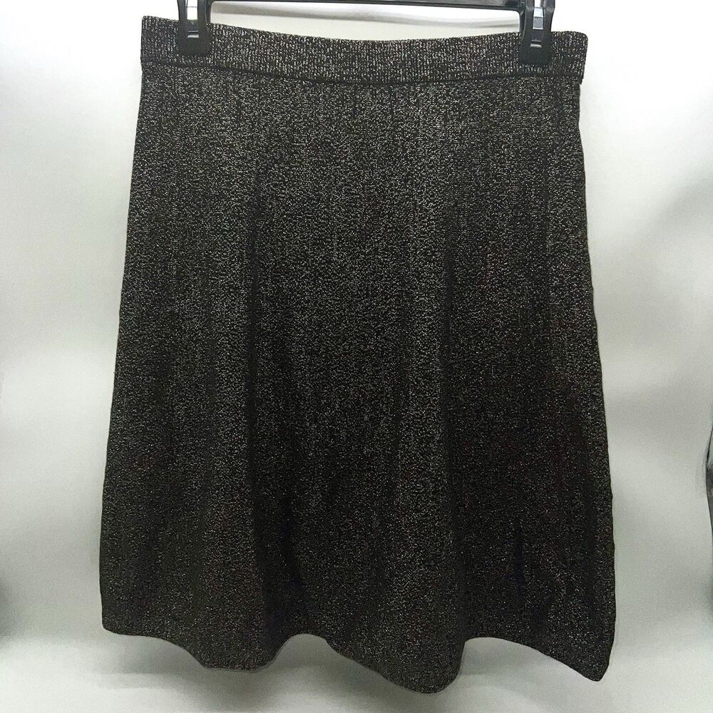 Nanette Lepore Women's Metallic Black w/Gold A-Line Slip-On Knit Skirt-Size M